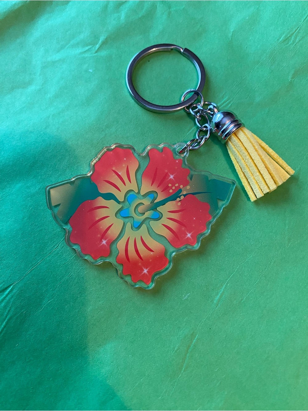 🌸 Floral Acrylic Keychain / Bag Charm with Yellow Tassel
